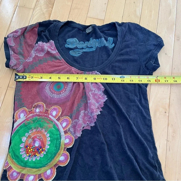 Desigual Womens Beaded Short Sleeve Top Size S Multicolored Boho Indie Y2K - Picture 7 of 10